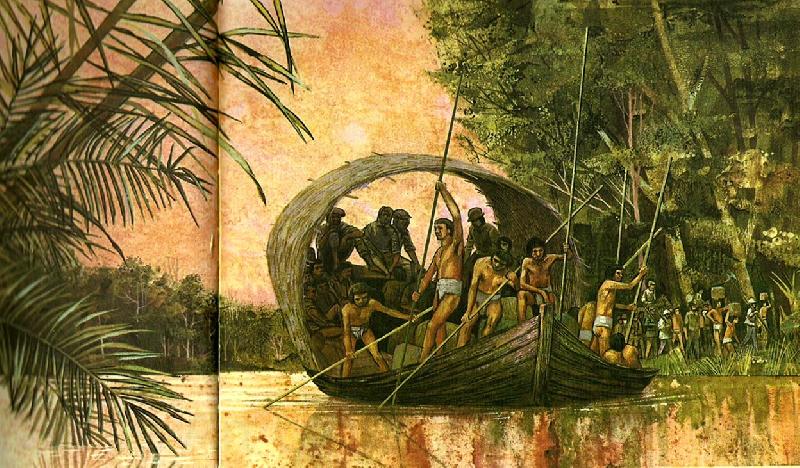 unknow artist det var med den baten som prellano och hans 50 foljeslagare gjorde sin fard till amazonflodens mynning Norge oil painting art